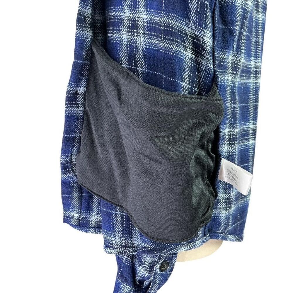 Woolrich Brawny Flannel Shirt Men XL Blue Plaid Button Long Sleeve Shacket - Picture 10 of 11